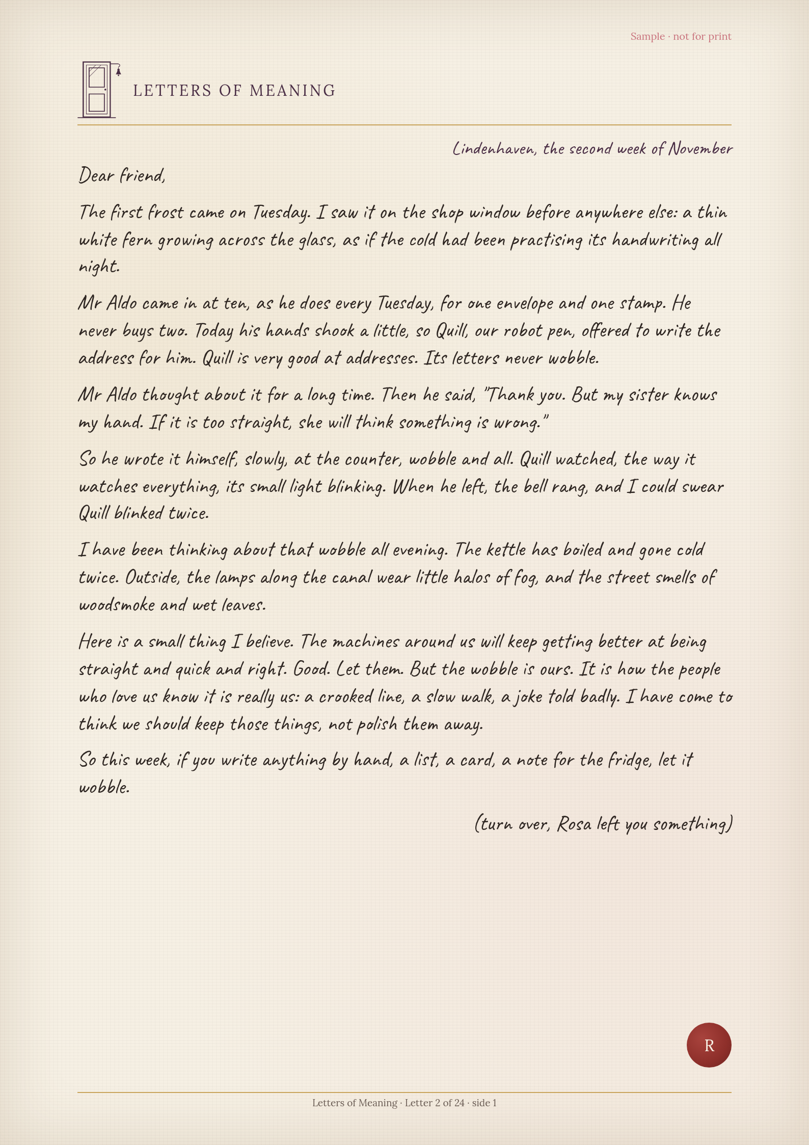 Sample letter, front